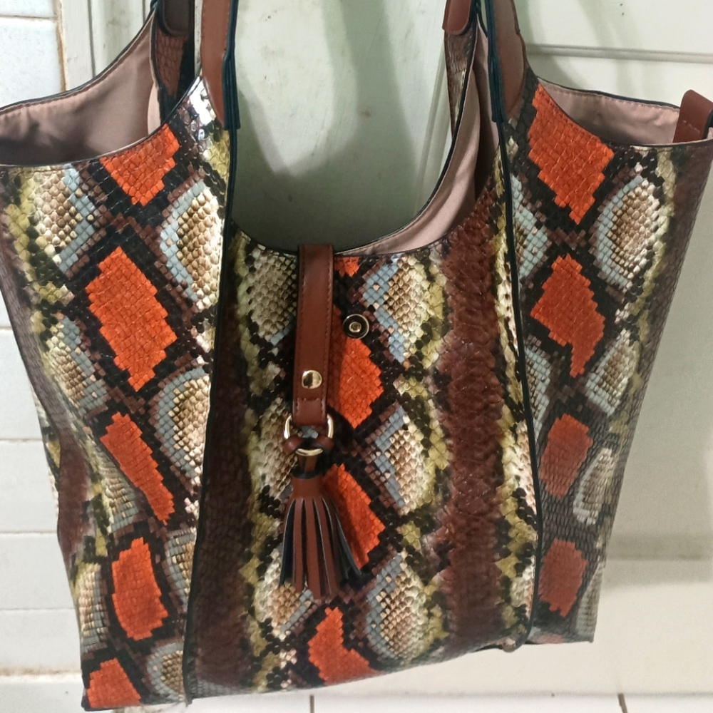 Large snake print tote purse